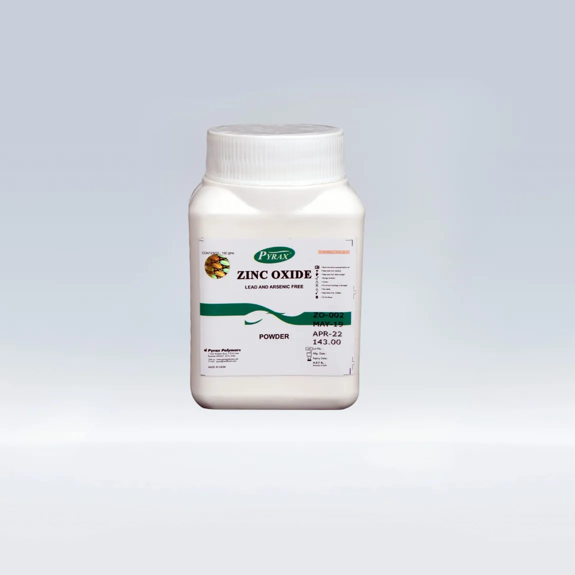 PYRAX High Quality Chemically Pure, Arsenic Free Dental Zinc Oxide Powder 100 Gms